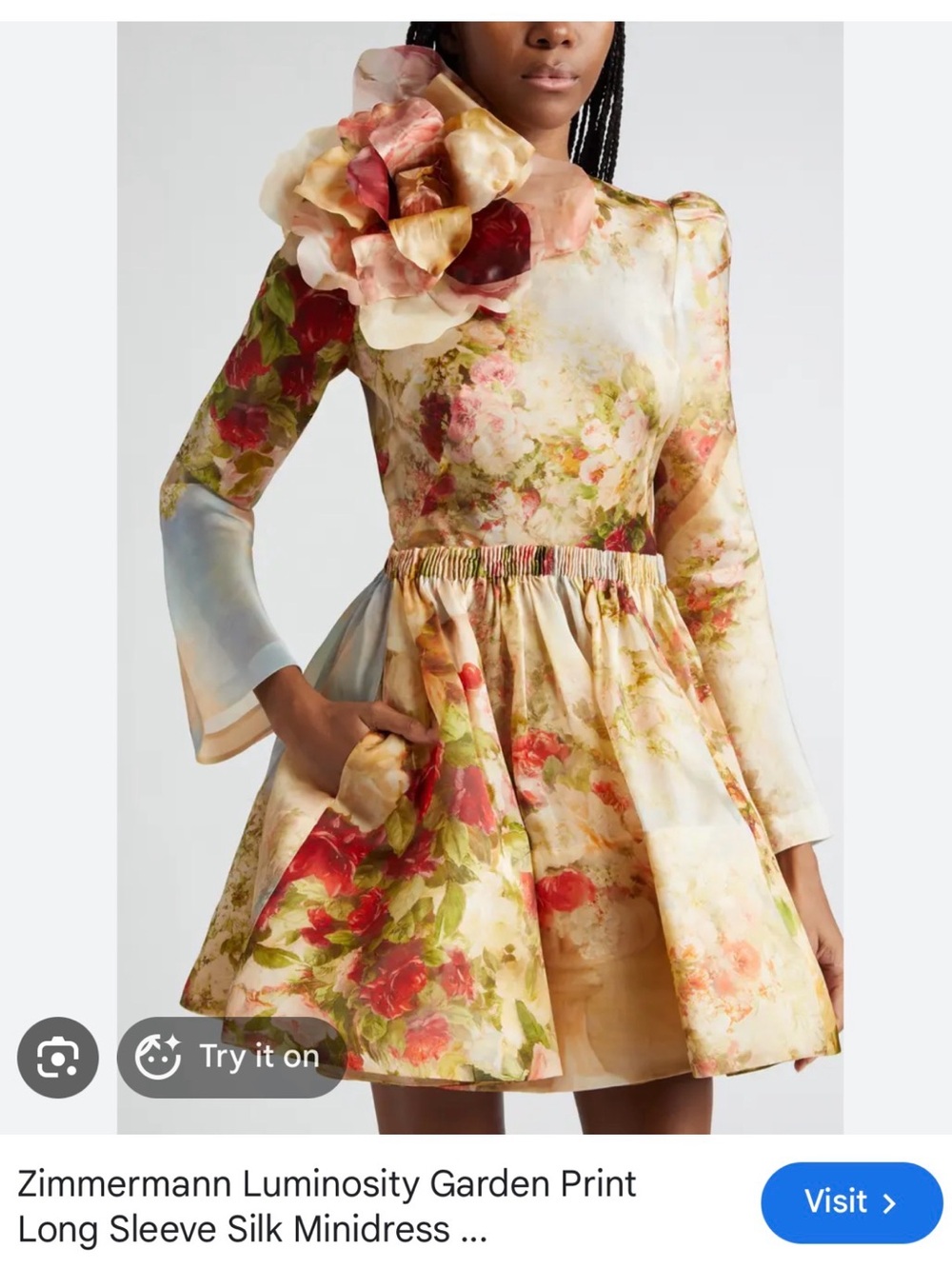 Zimmermann Floral Silk Minidress with Oversized Rosette